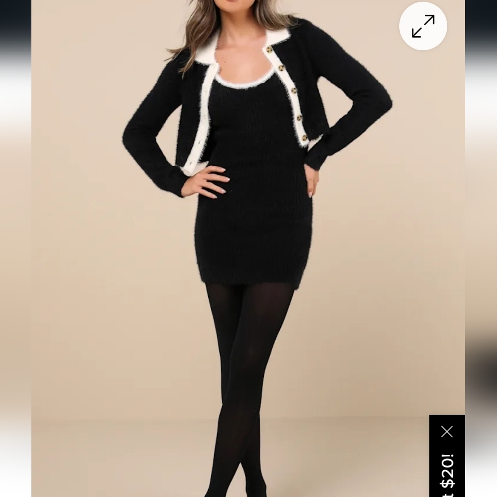 Lulus Splendid Duo Black Eyelash Knit Two-piece Dress & Cardigan Set - Size XS
